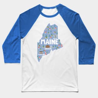 Maine Illustrated Map Baseball T-Shirt